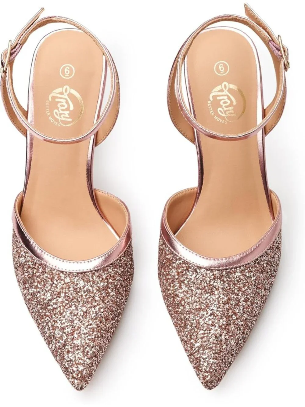 Women's Rose Gold Slingback Pointed Toe Stiletto Heels Ankle Strap Dress Shoes